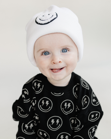 Smiley Beanie | White - MOOGCO Baby