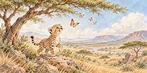 Watercolor Cheetah Cub Safari Wall Mural, image 3