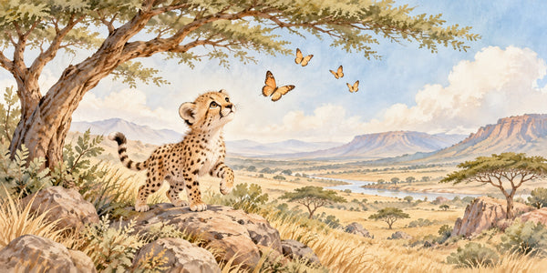 Watercolor Cheetah Cub Safari Wall Mural, image 3
