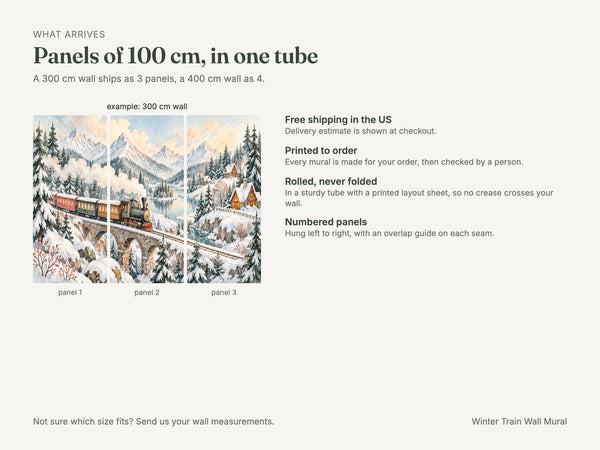 Watercolor Winter Train Wall Mural, image 8