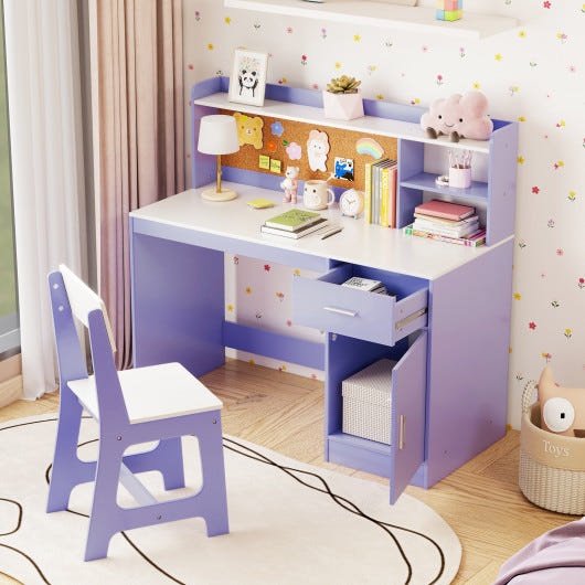Kids study desk and chair set in purple for students, perfect for learning and playtime.