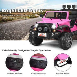 12V 2-seater ride-on car truck with remote control and storage, perfect for outdoor fun and adventure for kids.