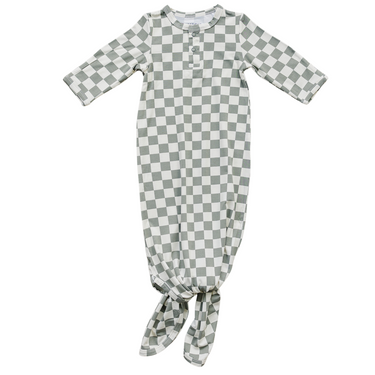 Light Green Checkered Bamboo Knot Gown - MOOGCO Baby