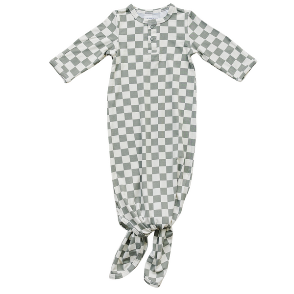 Light Green Checkered Bamboo Knot Gown - MOOGCO Baby