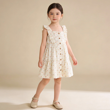 Organic Flutter Buttoned Tiered Dress - Spring Weave
