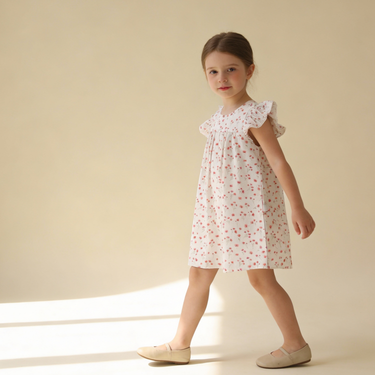 Organic Short Sleeve Flutter Dress - Pink  Bloom