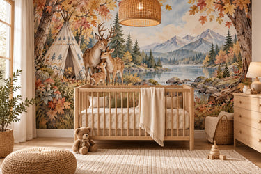 Watercolor Deer Teepee Camping Wall Mural, image 1
