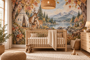 Watercolor Deer Teepee Camping Wall Mural, image 1