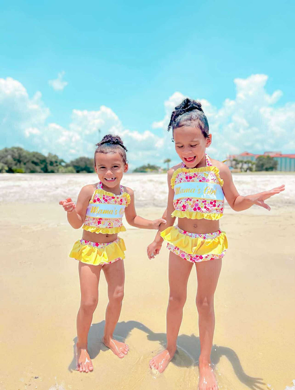 Mamas girl floral two-piece swimsuit for babies, perfect for summer fun and playtime at the beach or pool.