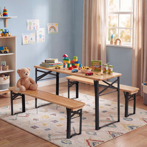 43.5 Inch Folding Kids Picnic Table & Bench Set No Assembly Wooden Toddler Table