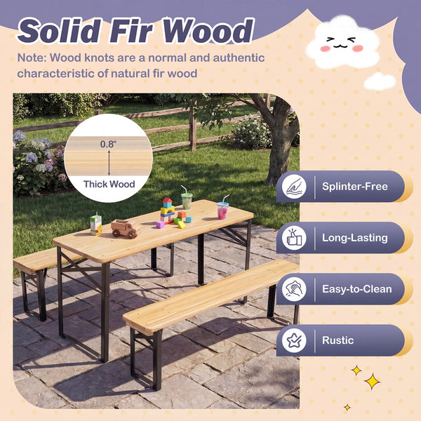 43.5 Inch Folding Kids Picnic Table & Bench Set No Assembly Wooden Toddler Table
