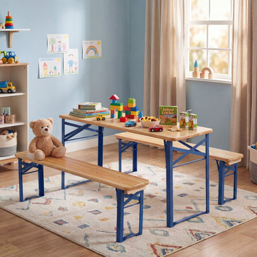 43.5 Inch Folding Kids Picnic Table & Bench Set No Assembly Wooden Toddler Table