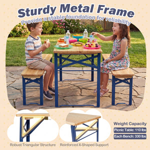 43.5 Inch Folding Kids Picnic Table & Bench Set No Assembly Wooden Toddler Table