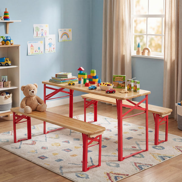 43.5 Inch Folding Kids Picnic Table & Bench Set No Assembly Wooden Toddler Table