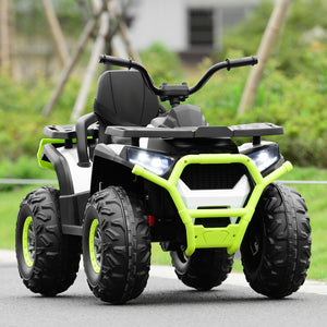 12V kids electric ATV quad with MP3 and LED lights, angled view showcasing fun and safety for young riders.