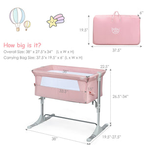 Portable baby bed side sleeper bassinet crib with carrying bag, angled view showcasing its compact design.