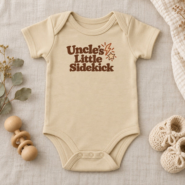 Uncle's Little Sidekick baby bodysuit in natural