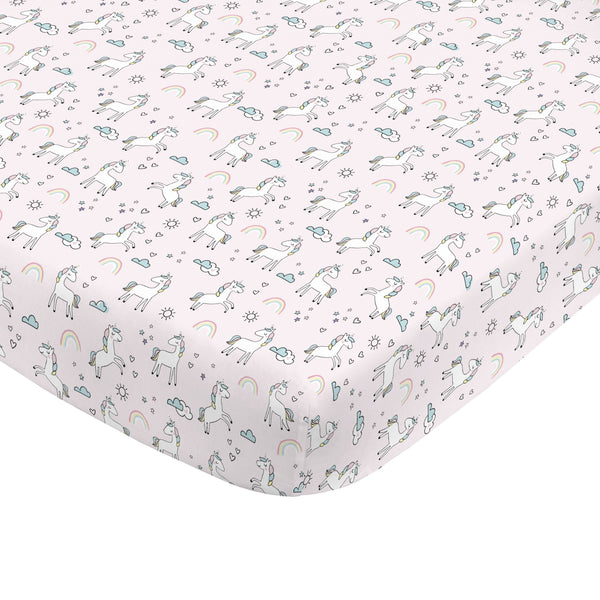 NoJo Super Soft Pink Unicorn Nursery Mini Crib Fitted Sheet
