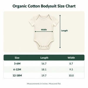Organic cotton baby bodysuit size chart in inches