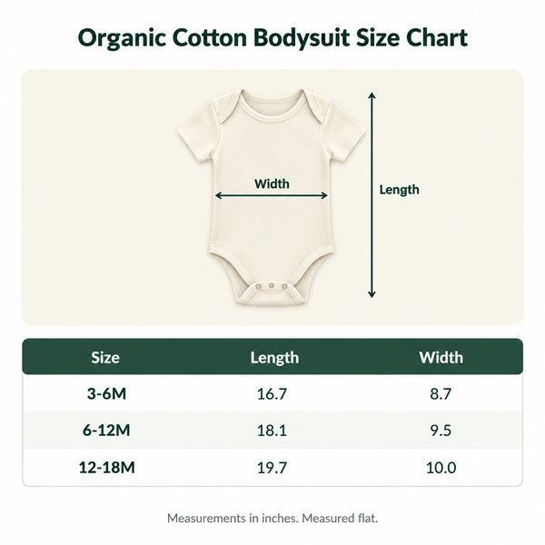 Organic cotton baby bodysuit size chart in inches