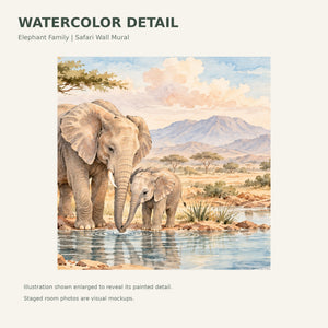 Watercolor Elephant Family Safari Wall Mural, image 4