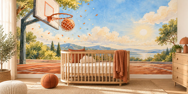 Watercolor Swish Hoop Basketball Wall Mural, image 1