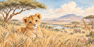 Watercolor Lion Cub Safari Wall Mural, image 3