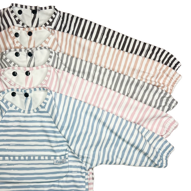 Grayson Long Sleeve Bib in Brush Stripes - stylish and practical baby feeding accessory.