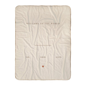 Personalize the Birth Announcement sherpa baby blanket in cream with your baby's name