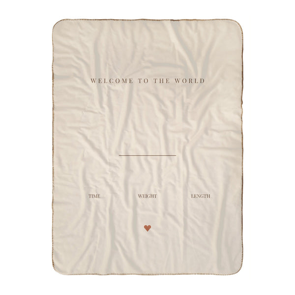 Personalize the Birth Announcement sherpa baby blanket in cream with your baby's name