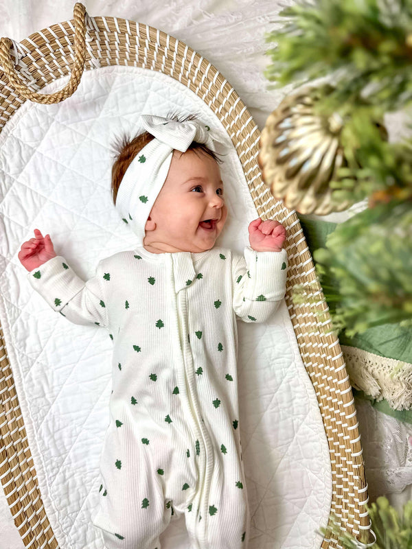 Tiny Trees Ribbed Bamboo Zippy Pajamas for babies, showcasing soft fabric and cozy design from angle 3.