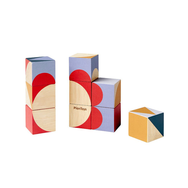 Colorful Geo Pattern Cubes for babies, promoting creativity and learning through play in puzzles and activities.