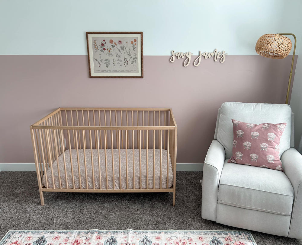 Dainty Ditsy Bamboo Crib Sheet in soft floral print for stylish and comfortable baby bedding.