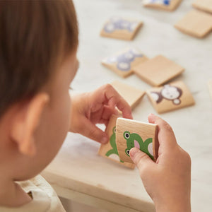 Colorful Animals Memo puzzle for babies, promoting memory skills and creative play. Angle view showcasing vibrant design.