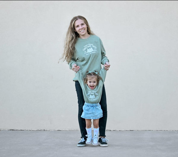 Farm Fresh Christmas Trees Sweatshirt Romper - Sage