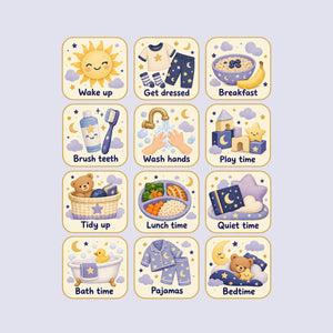 Moon and Stars Daily Routine Wall Decals, Set of 12, image 1