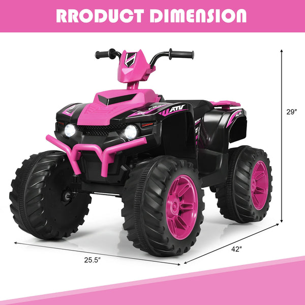 12V Kids Ride-On ATV with LED lights, treaded tires, and fun design for outdoor adventures.