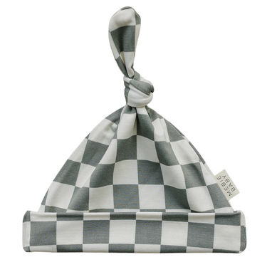 Light Green Checkered Bamboo Newborn Knot Hat - MOOGCO Baby