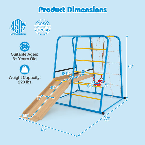 6-in-1 Indoor Jungle Gym with Slide for Boys and Girls 3+ Years Old