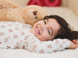 Valentines Teddy Bear 2pc Bamboo Pajamas for babies, cozy bedding for a sweet sleep.