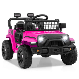 12V kids ride-on truck car, battery-powered electric vehicle for outdoor fun and adventure. Angle view.