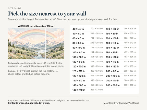 Watercolor Mountain River Rainbow Wall Mural, image 4
