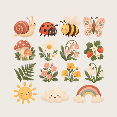 Mushroom Garden Wall Decals, Set of 15, image 1