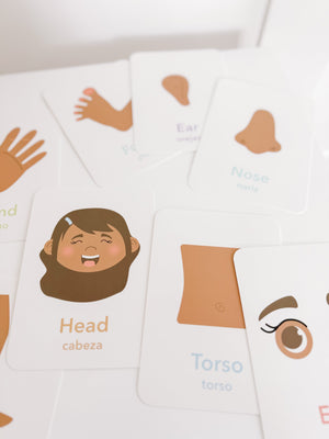"Colorful body parts flashcards for early learning and sensory play, angled view showcasing engaging designs."