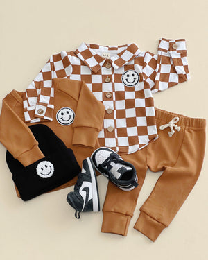 Cotton Shacket | Smiley Checkered Copper