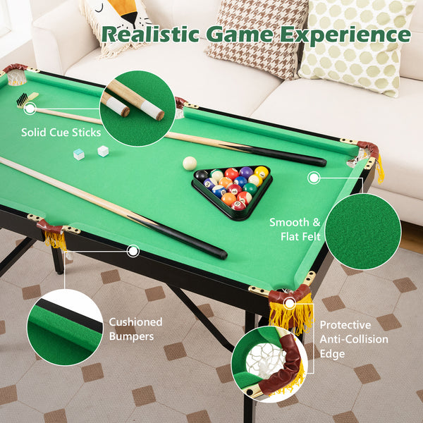 47 Inch Folding Billiard Table with Cues and Brush Chalk for Kids & Family