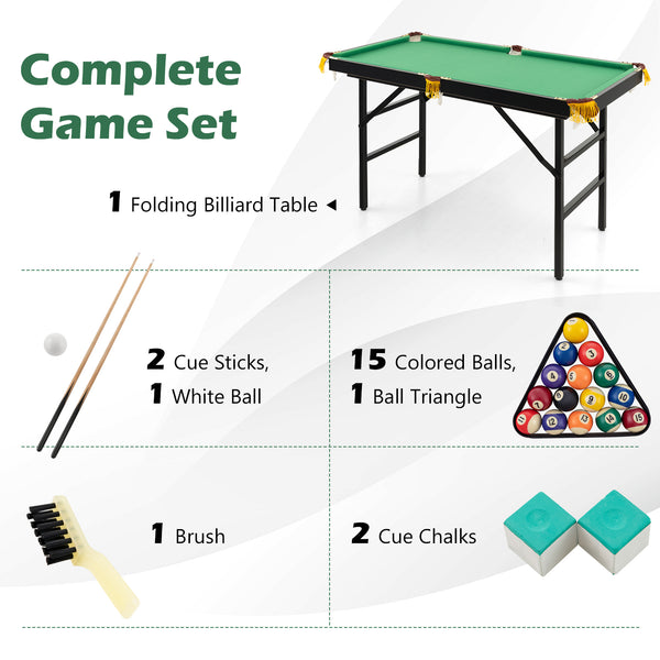 47 Inch Folding Billiard Table with Cues and Brush Chalk for Kids & Family