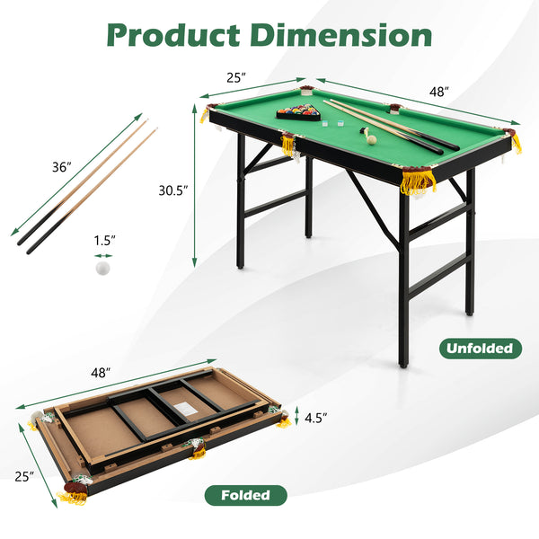 47 Inch Folding Billiard Table with Cues and Brush Chalk for Kids & Family