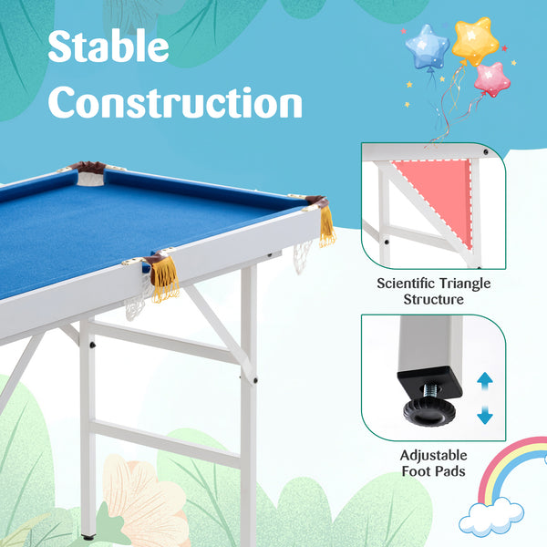 47 Inch Folding Billiard Table with Cues and Brush Chalk for Kids & Family