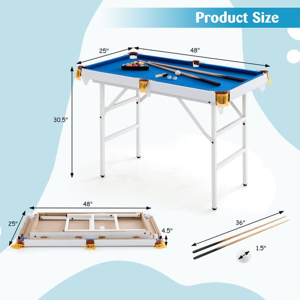 47 Inch Folding Billiard Table with Cues and Brush Chalk for Kids & Family